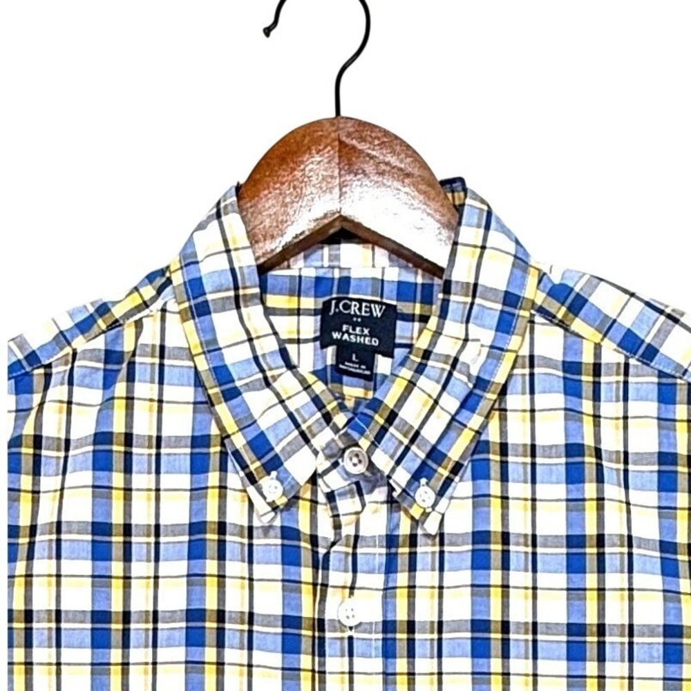 J. Crew,‎ Men's Slim Flex Washed, Button Down Shirt, Blue/Yellow Plaid, Sz L